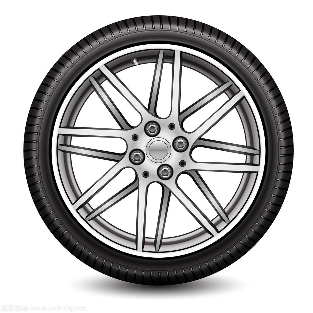径向轮汽车合金轮胎上白色背景矢量图